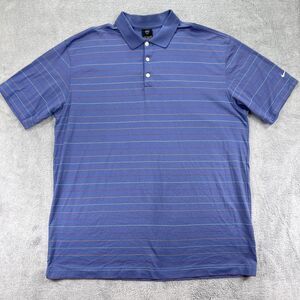 Nike Polo Shirt Mens 2XL Blue Striped Cotton Swoosh Logo Golf Tennis Resort Wear
